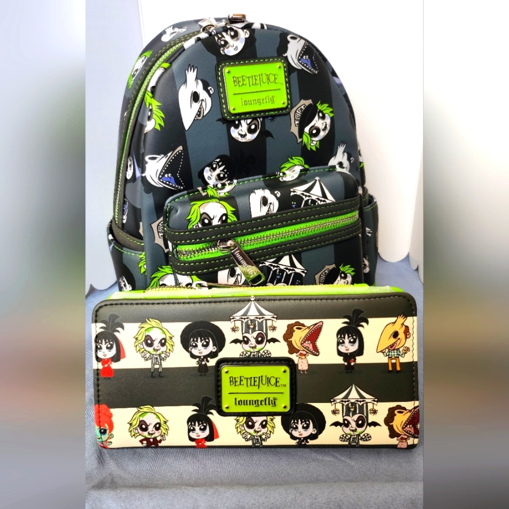 Loungefly Beetlejuice Chibi Backpack and Matching Wallet